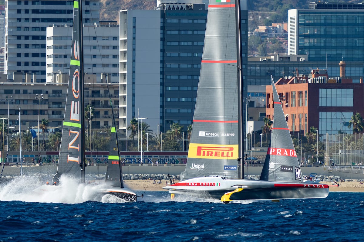 September 29, 2024. Louis Vuitton Cup, Final Race Day 3.  LUNA ROSSA PRADA PIRELLI TEAM, INEOS BRITANNIA  Filename 37AC_240929_IR209944.jpg Credit/Provider Ian Roman / America's Cup Copyright Ian Roman / America's Cup